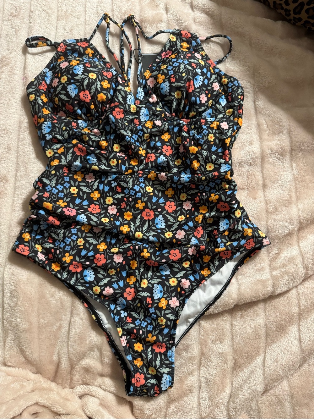 Zaful Black Floral One-Piece Swimsuit with Multicolor Blooms